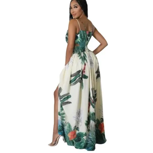 Loragal Women's Dress Size 3XL Beige Tropical Print Maxi Spring Summer Vacation - Picture 8 of 14